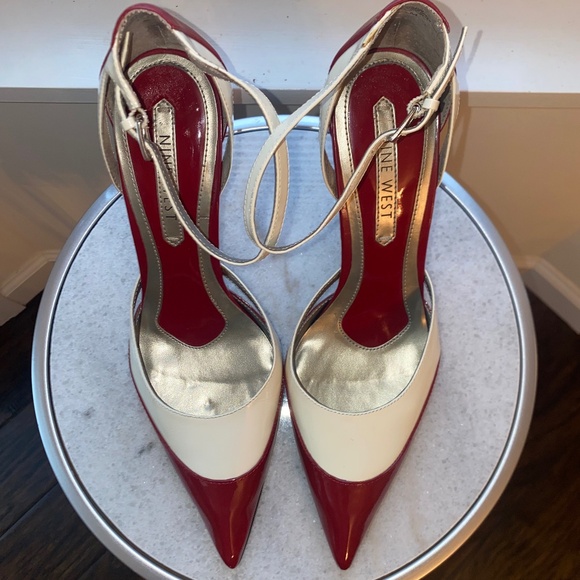 Nine West Red and White Patent Leather Stiletto Size 7.5 - Picture 2 of 5
